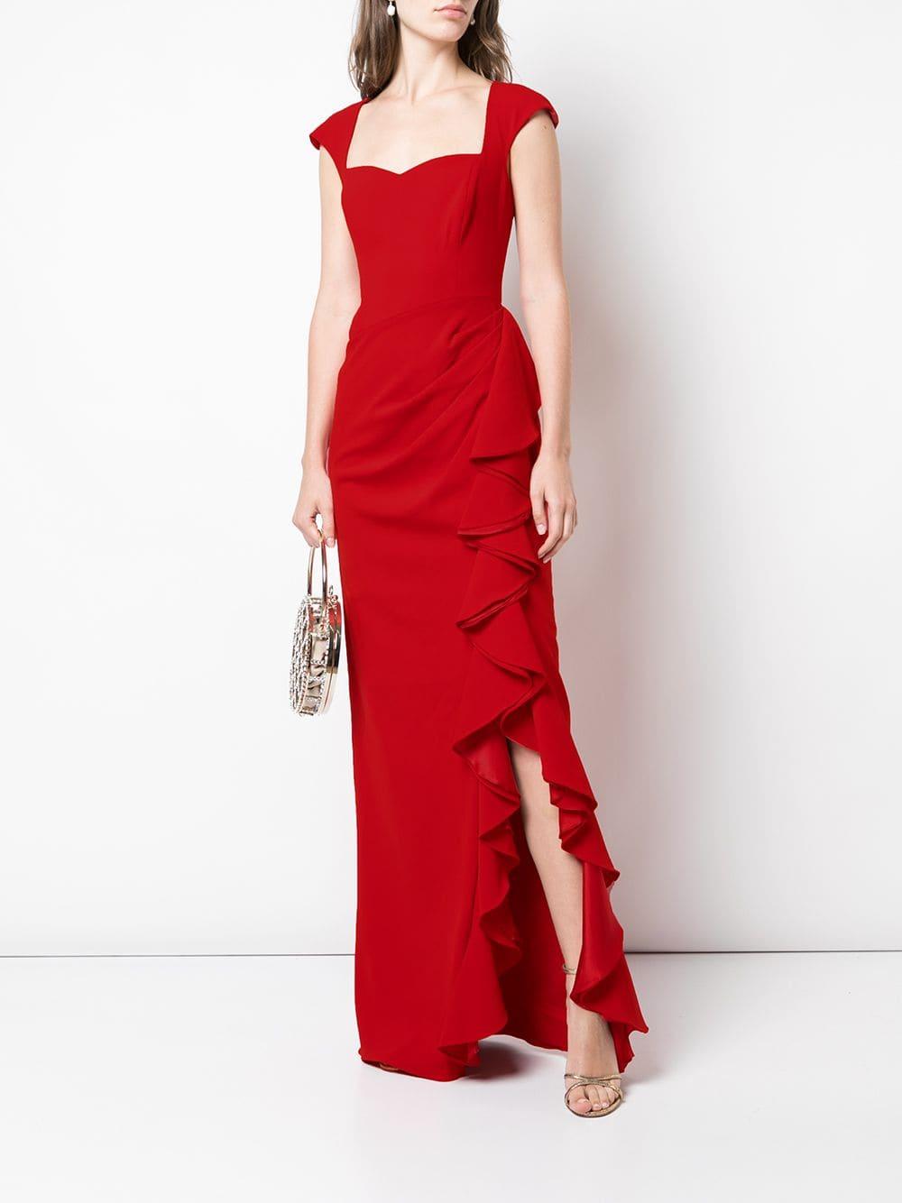 asymmetrical ruffle gown