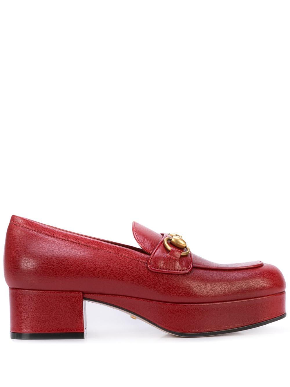 Gucci Leather Platform Loafer With Horsebit in Red - Lyst