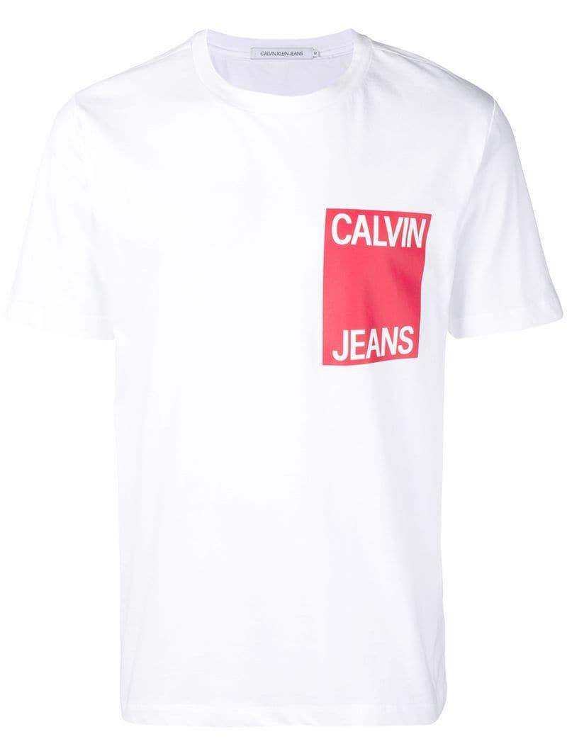 calvin klein white t shirt red logo
