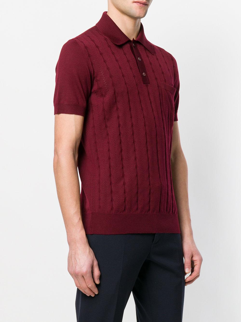 Prada Wool Cable Knit Polo Shirt in Red for Men - Lyst
