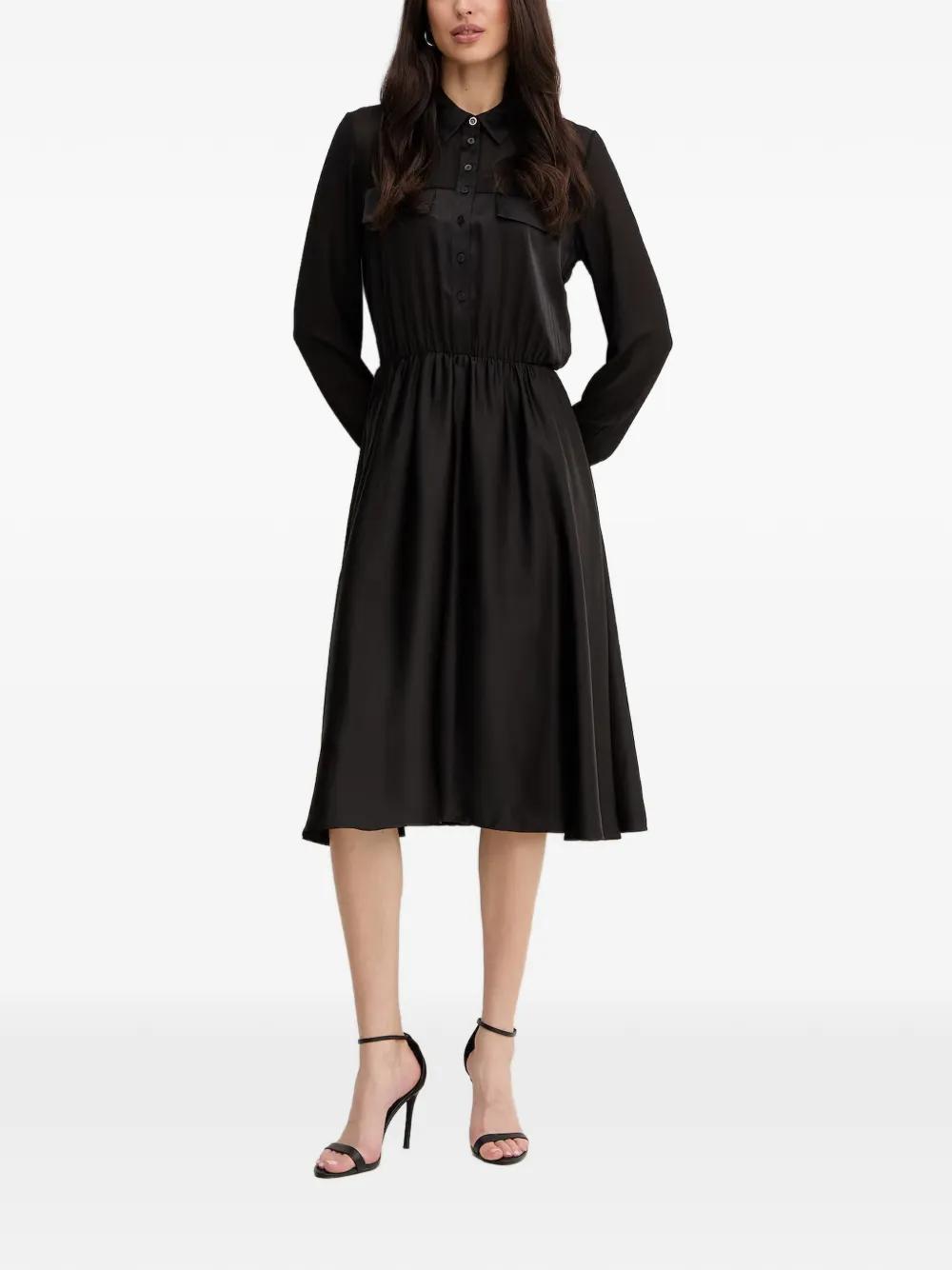 black satin button up dress Satin Jewel Button Down Shirt Dress Black