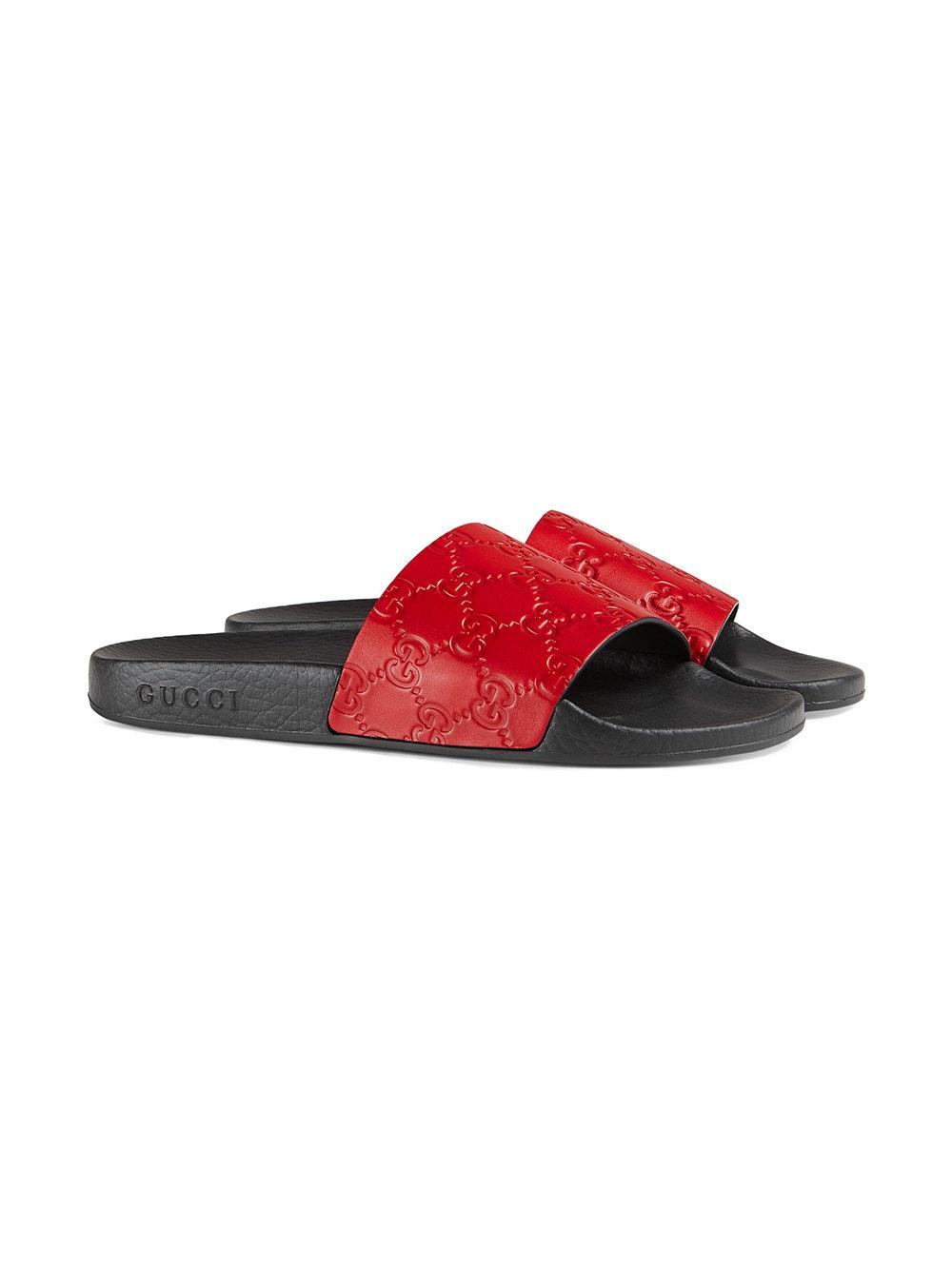 gucci signature slide sandal red
