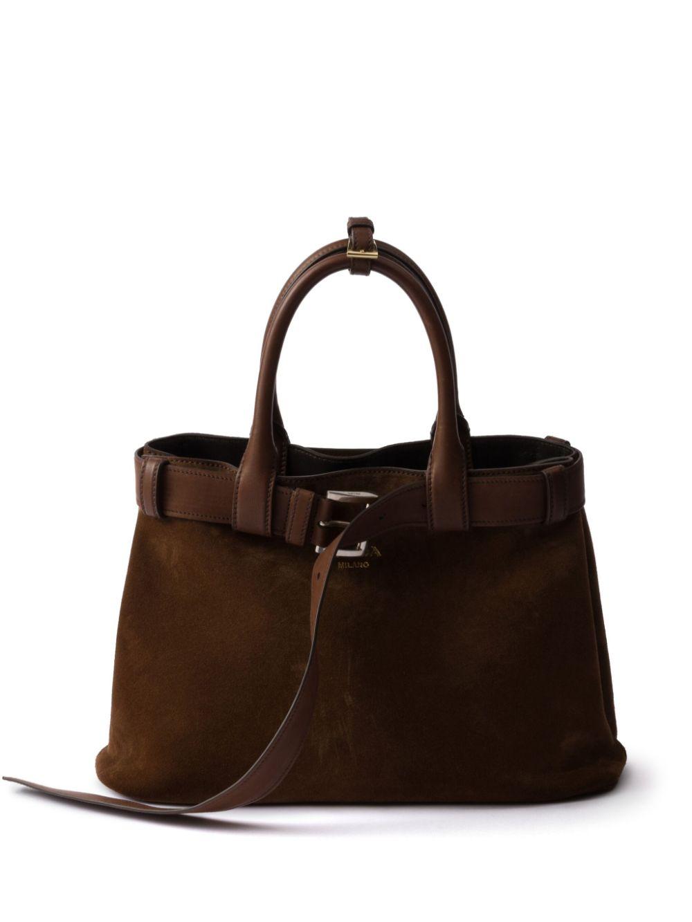 Prada Medium Buckle Belt Detail Suede Bag in Brown Lyst UK