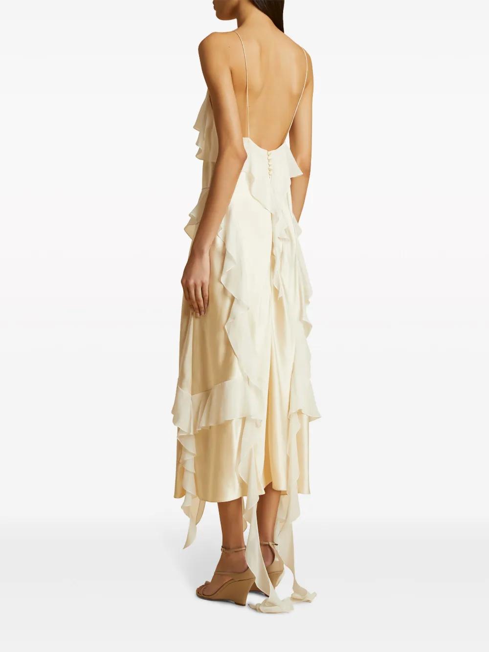 KHAITE The Pim Ruffe-Trim Silk Midi Dress in White | Lyst