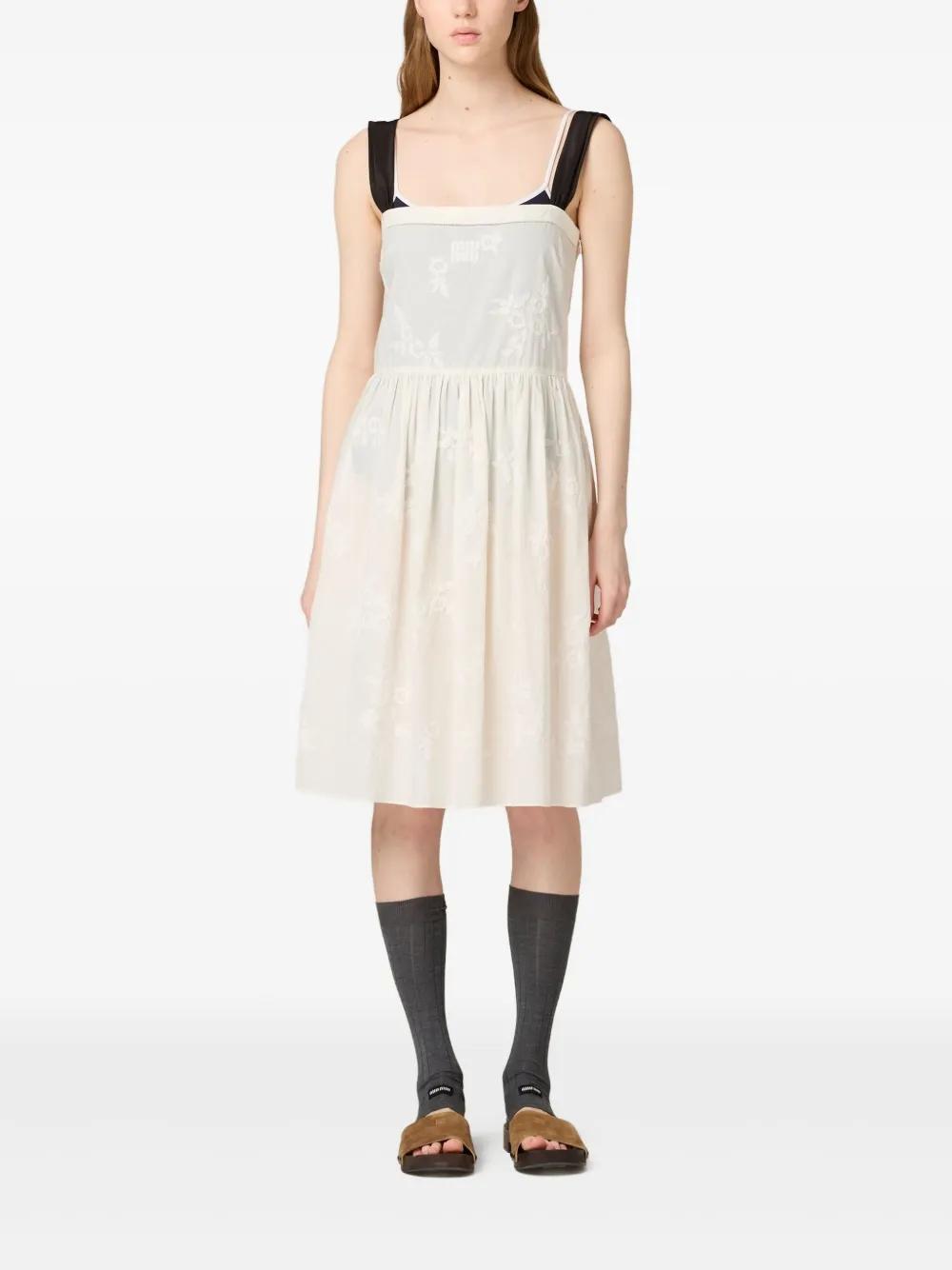 Miu Miu Embroidered Midi Dress in White | Lyst
