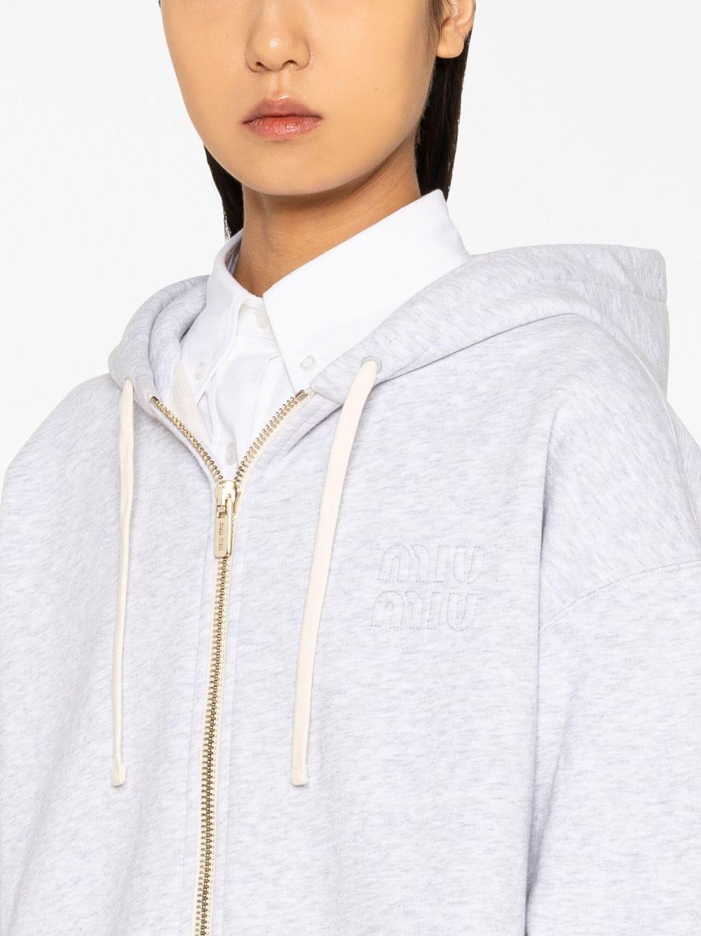 Miu Miu Logo-embroidered Fleece Hoodie in White | Lyst UK