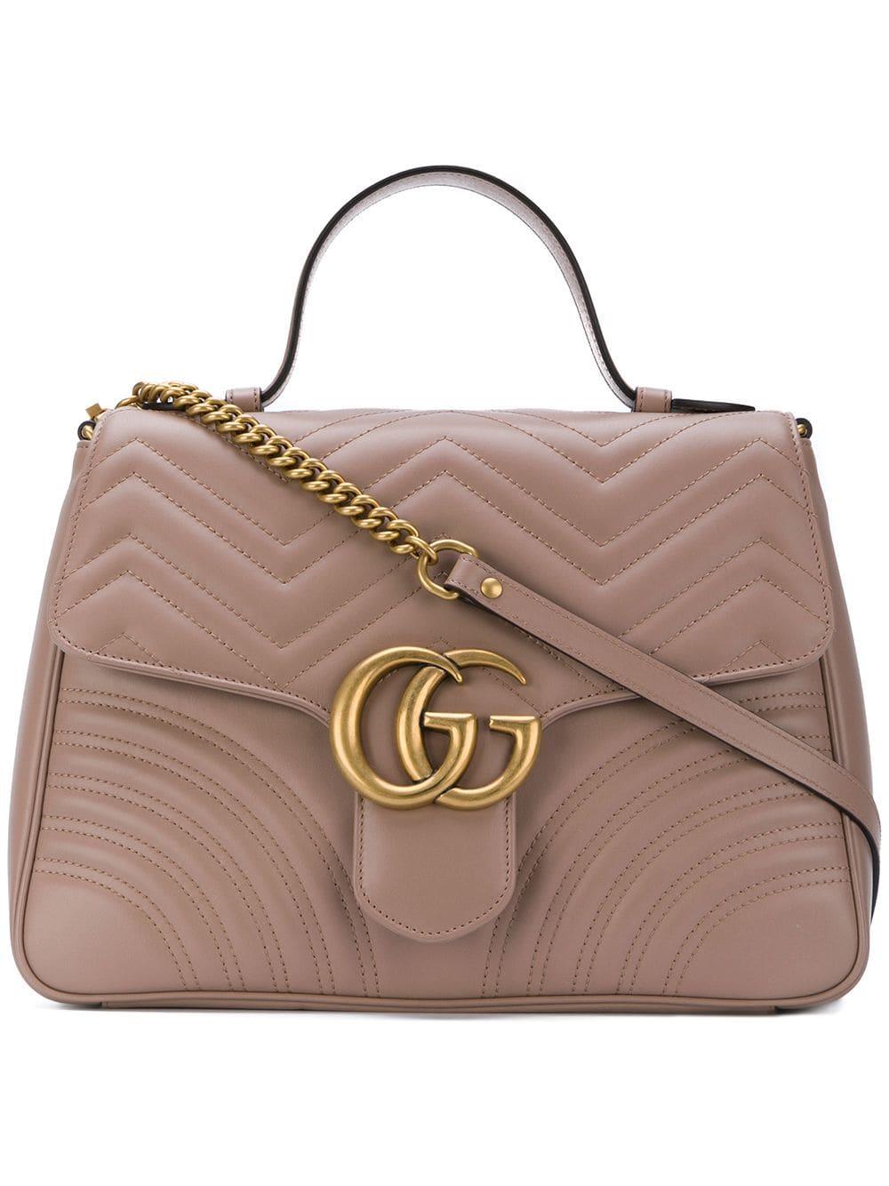 Gucci GG Marmont Medium Top Handle Bag in Brown | Lyst