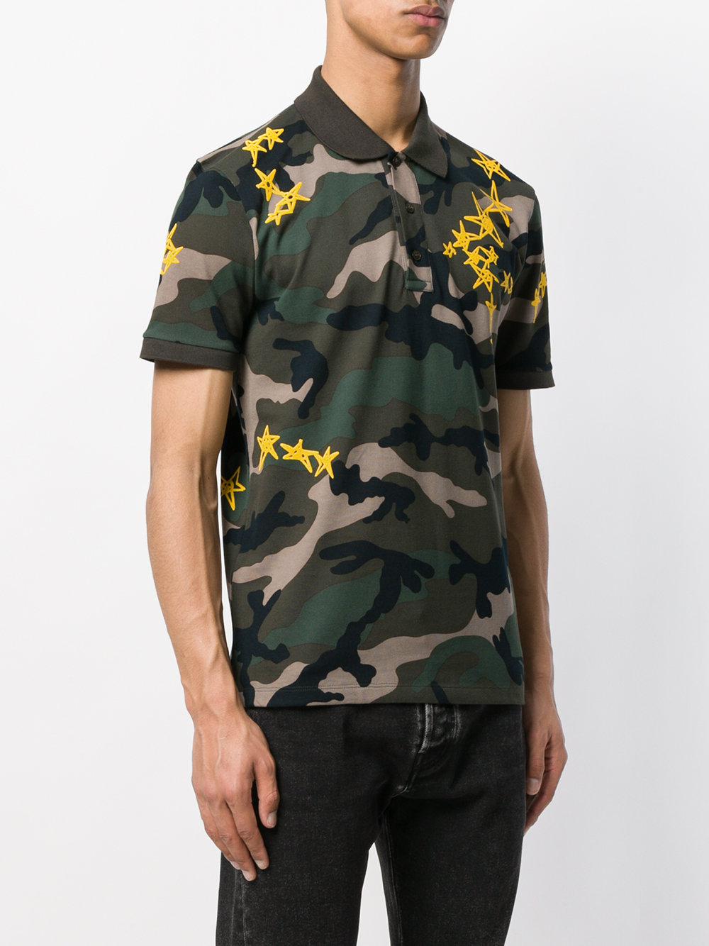 Valentino Camouflage And Star Print Polo Shirt in Green for Men | Lyst