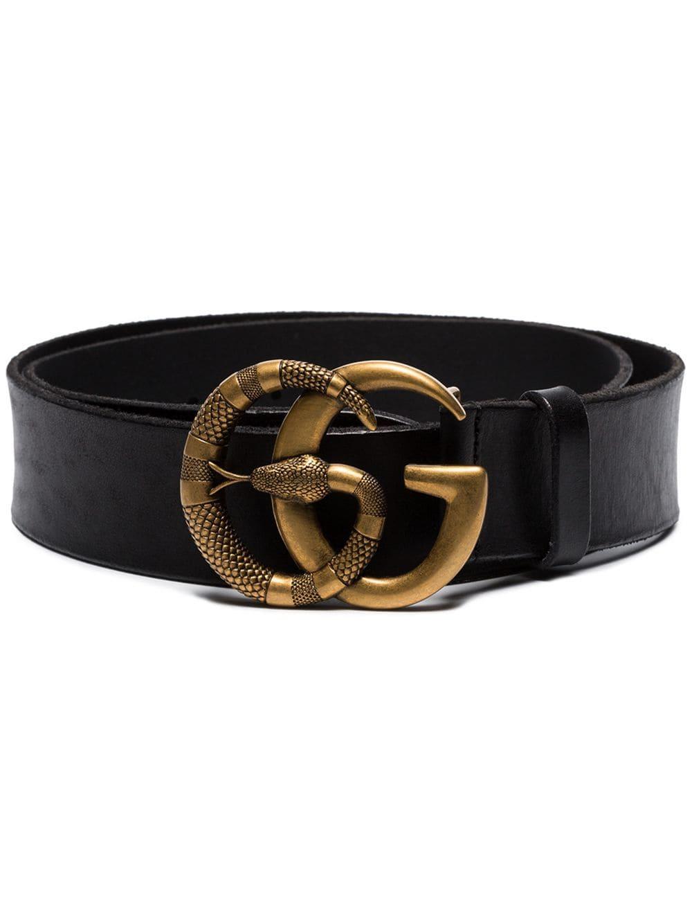 Gucci Leather Double G Snake Buckle Belt in Black for Men - Lyst