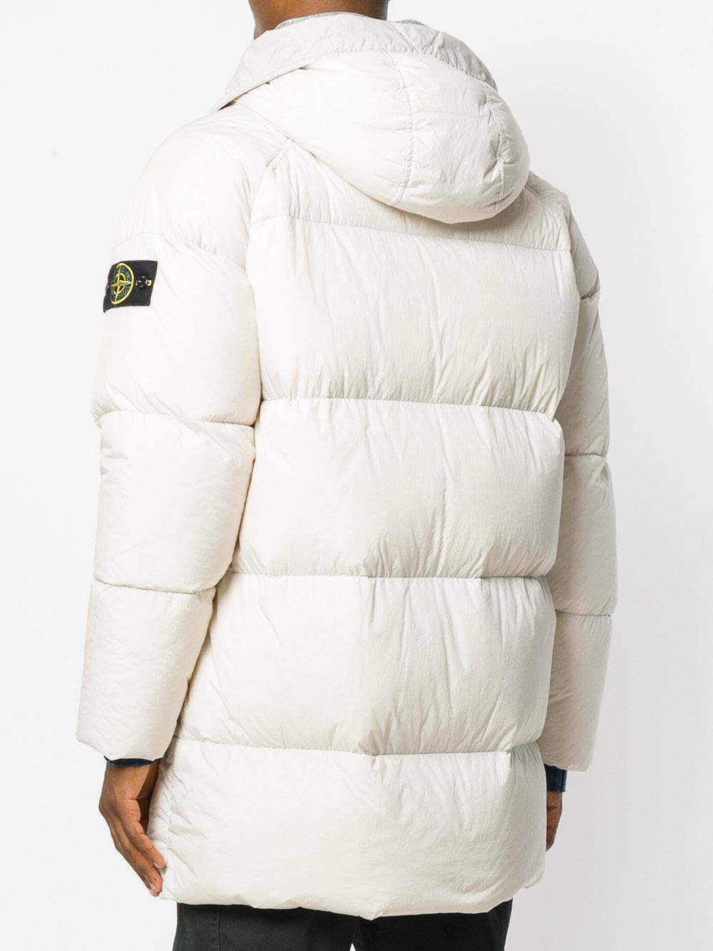 Stone Island Synthetic Hooded Puffer Coat in White for Men - Lyst