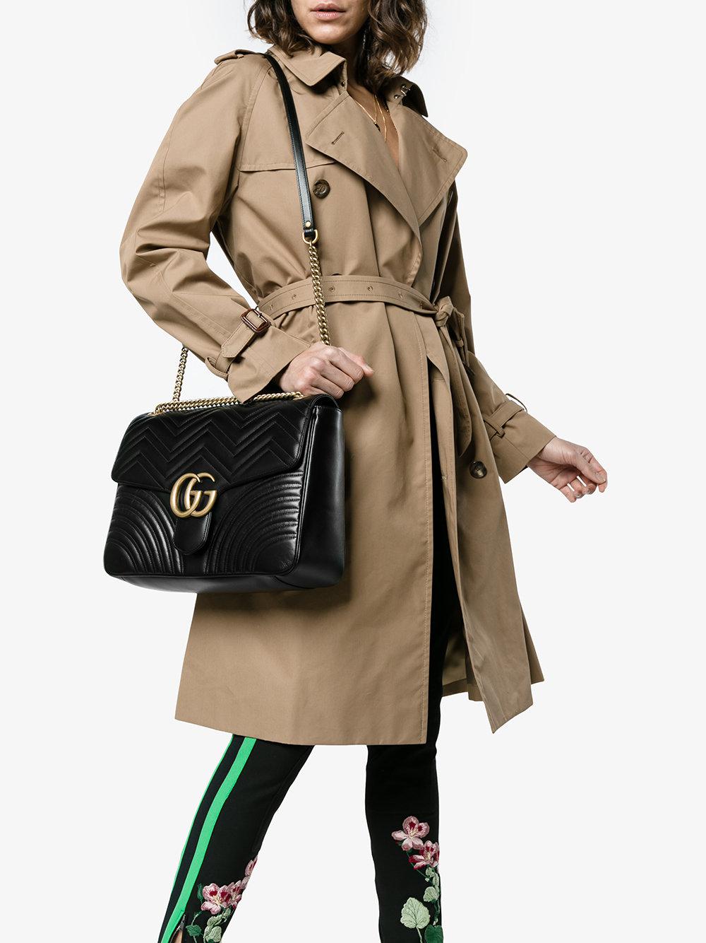 Gucci Black Gg Marmont Large Leather Shoulder Bag - Lyst