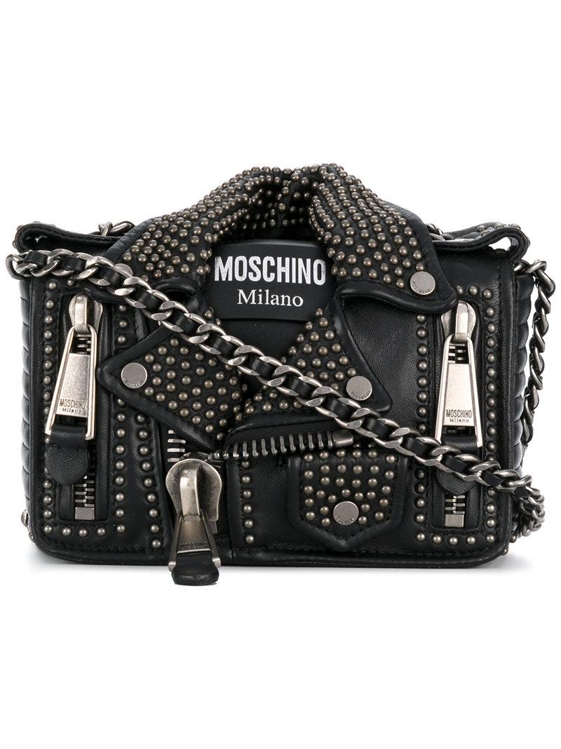 Moschino Studded Leather Jacket Bag in Black | Lyst