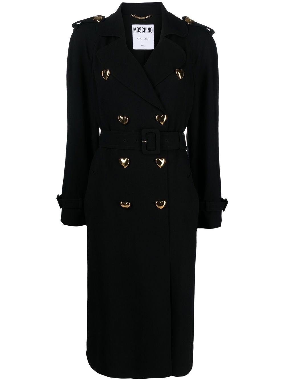 Moschino Double-breasted Belted Coat in Black | Lyst