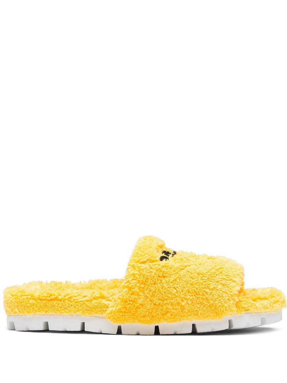 Prada Terry-cloth Embroidered Slides in Yellow | Lyst