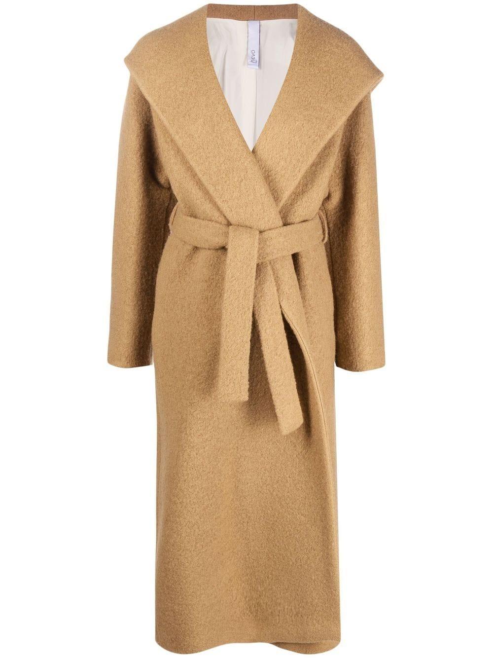 Hevò Hooded Tied-waist Coat in Natural | Lyst