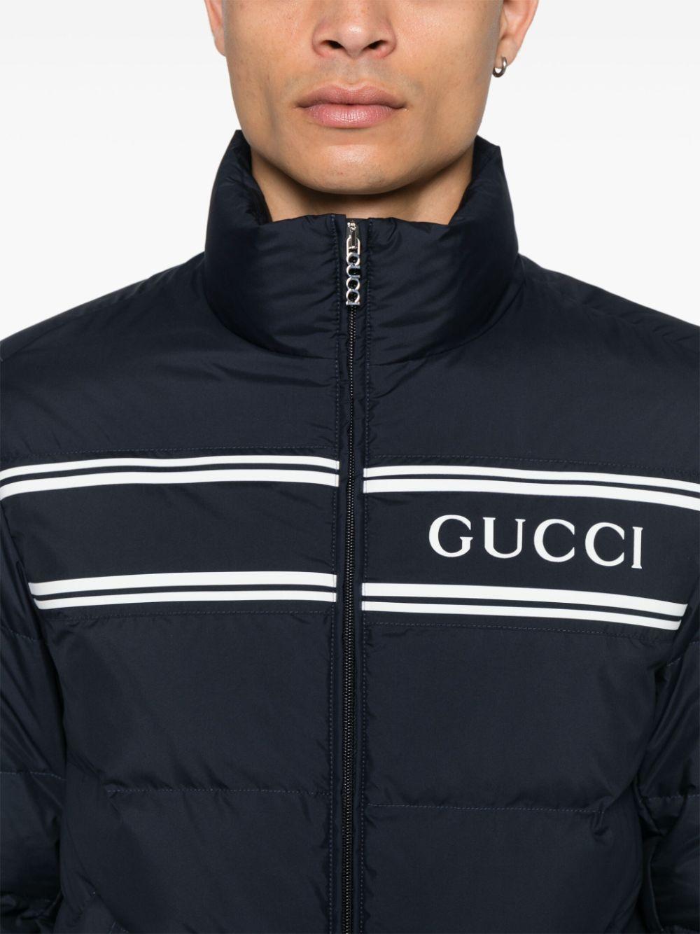 Gucci Rubberised Logo Puffer Jacket in Blue for Men Lyst UK