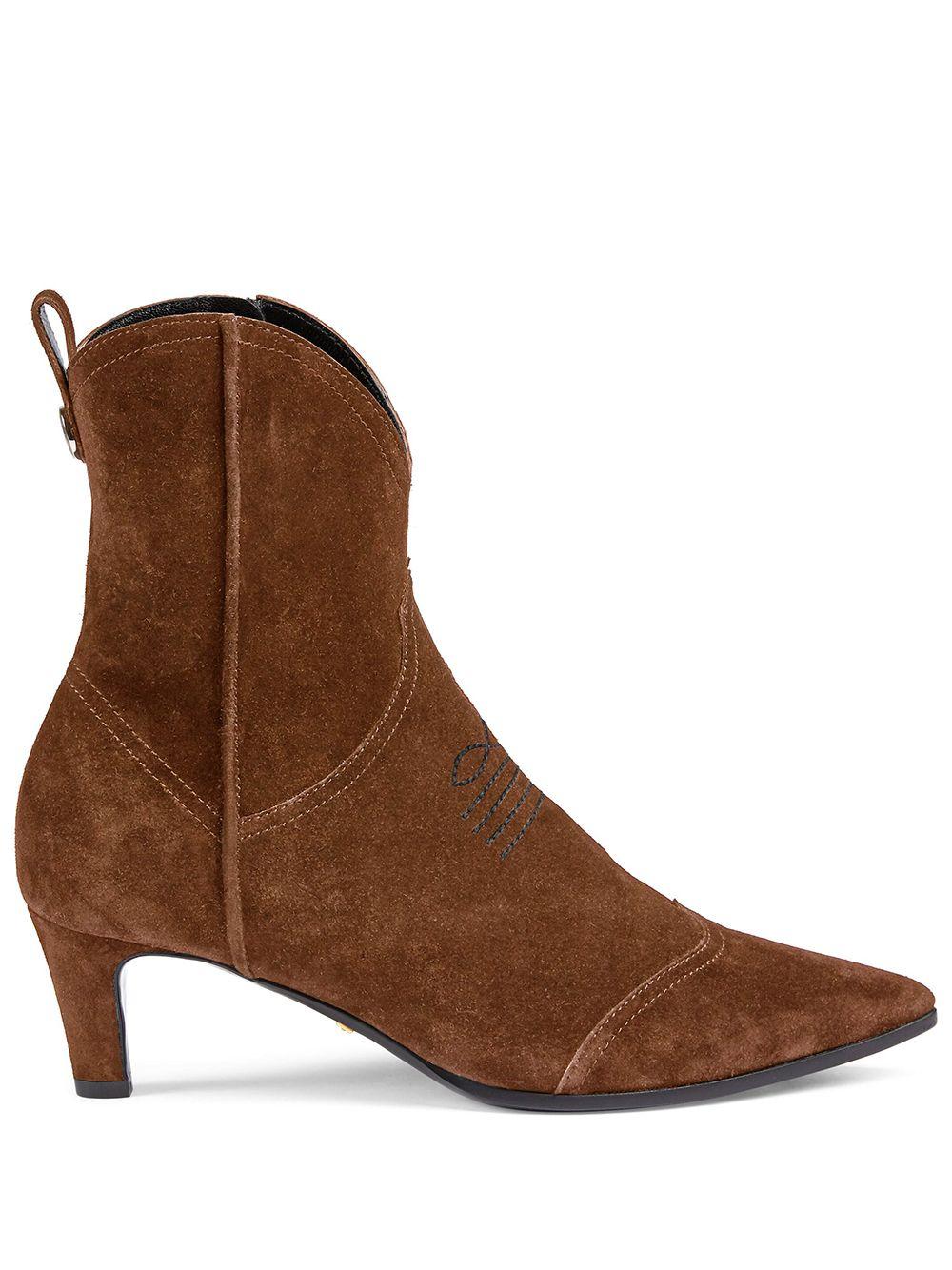Gucci Western Suede Ankle Boots in Brown | Lyst