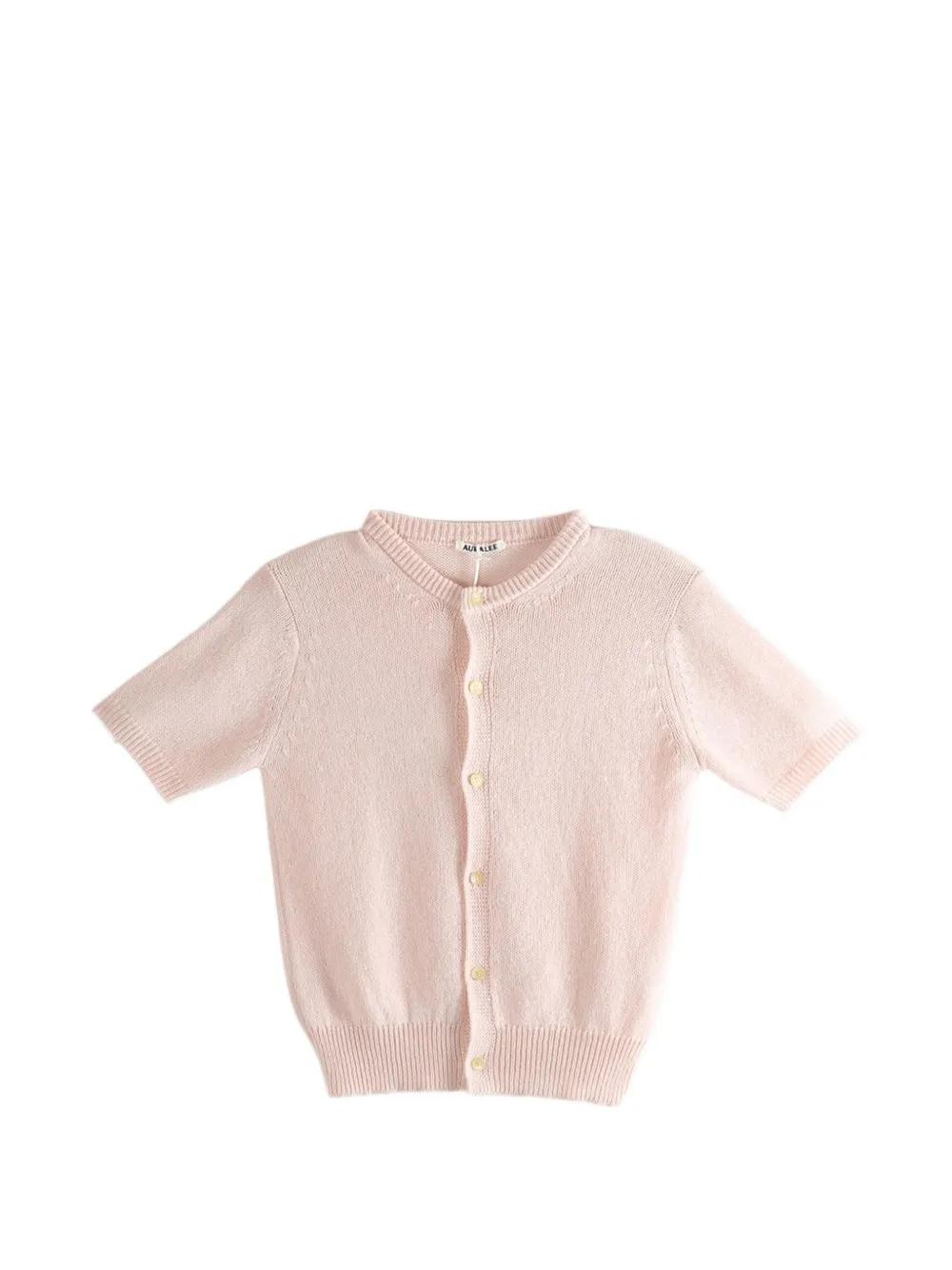 AURALEE Button Short-Sleeve Cardigan in Pink | Lyst UK
