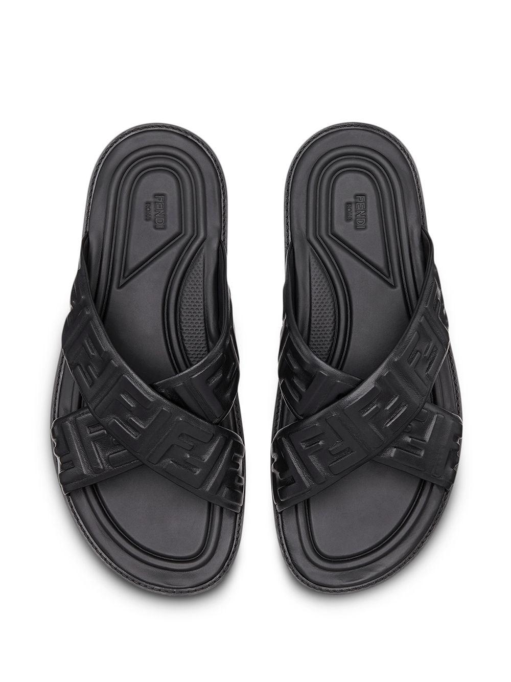 Fendi Leather Embossed Ff Motif Flat Sandals in Black for Men 