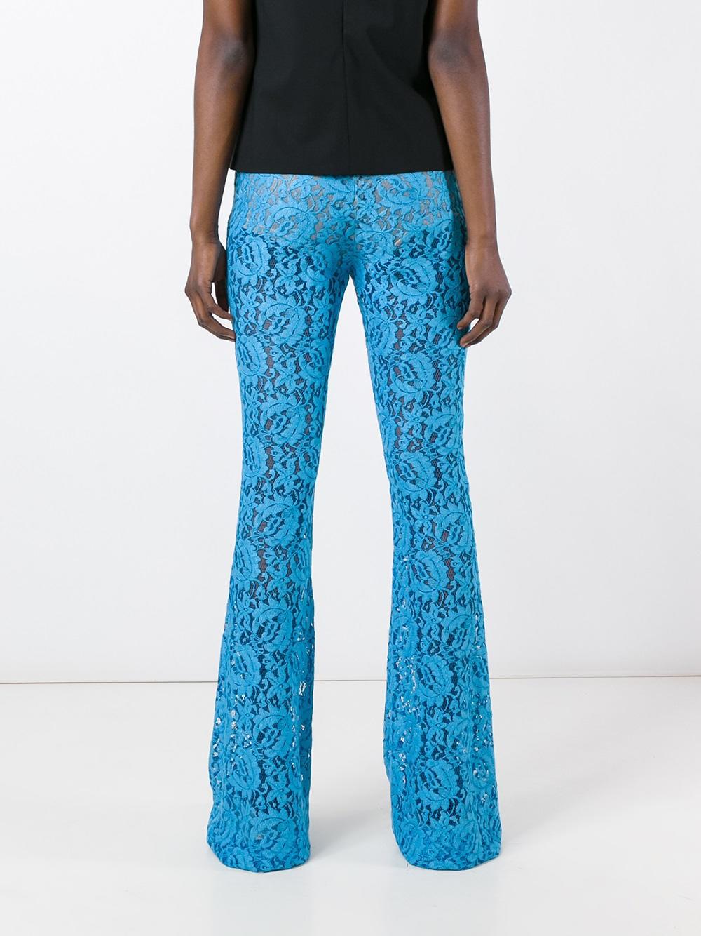Moschino Flared Lace Trousers in Blue 