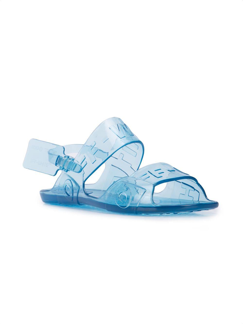 off white jelly sandals blue