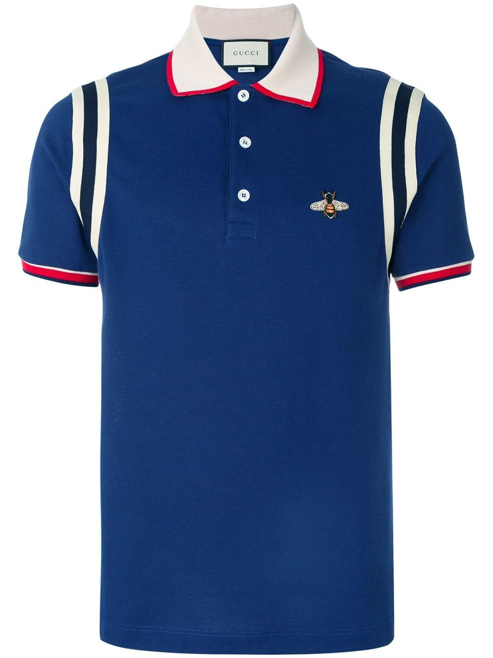 Gucci Bee Logo Polo Shirt in Blue for Men | Lyst