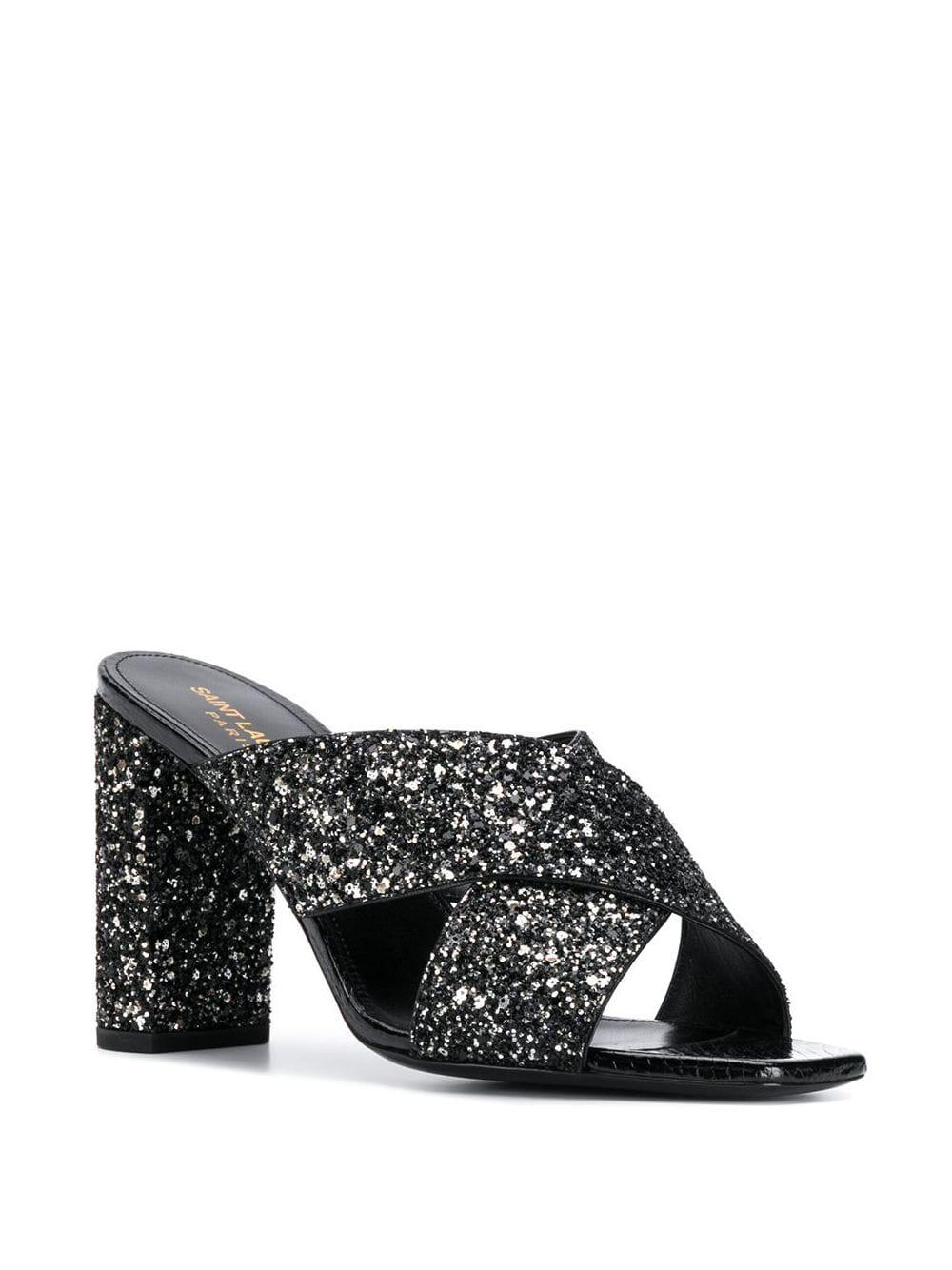 Saint Laurent Loulou Mules In Glitter And Ayers in Black | Lyst