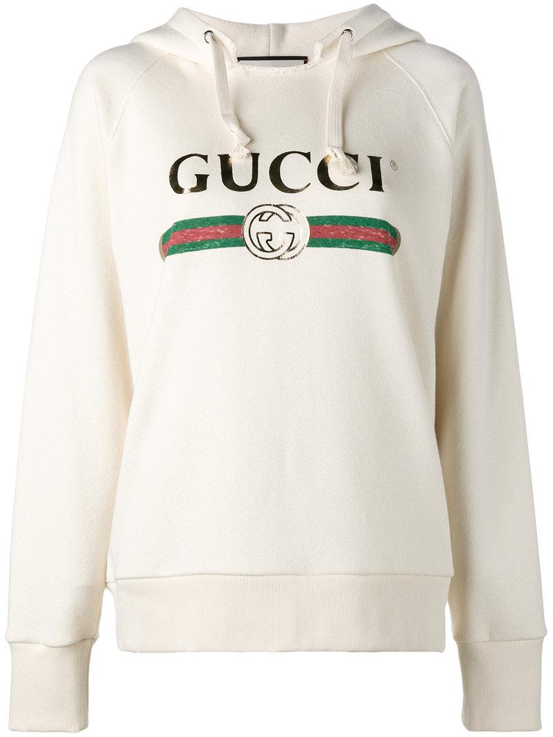 Gucci Cotton 'fake' Embroidered Hoodie - Lyst