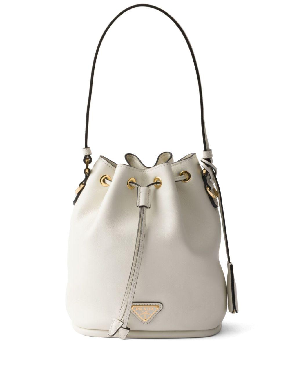 PRADA バケットバッグ ホワイト White/Black プラダ バックル ベルト付 レザー バケットバッグ