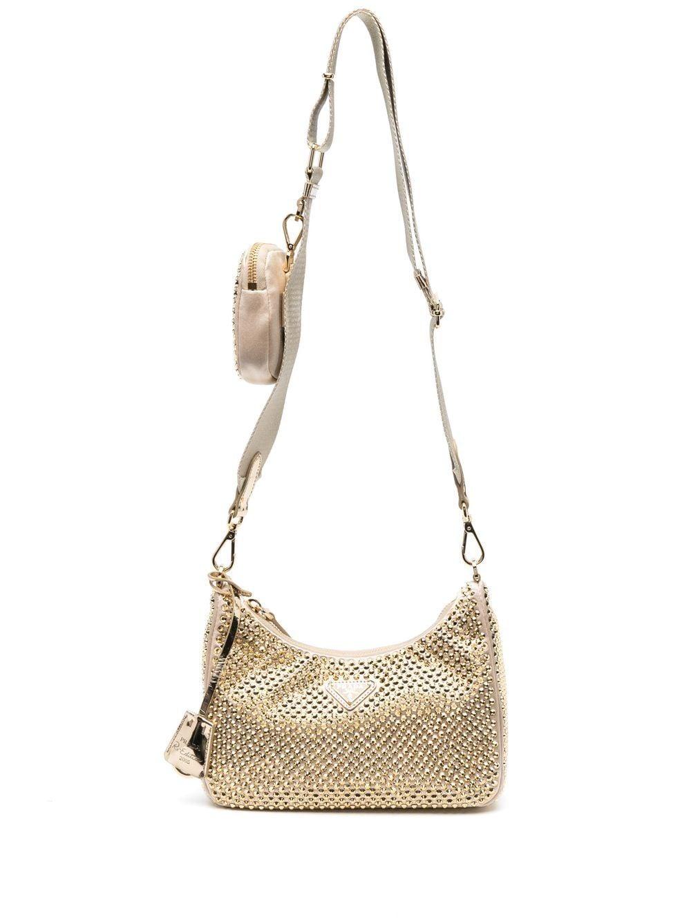 Prada Crystal Embellished Cardholder Mini Shoulder Bag For Women