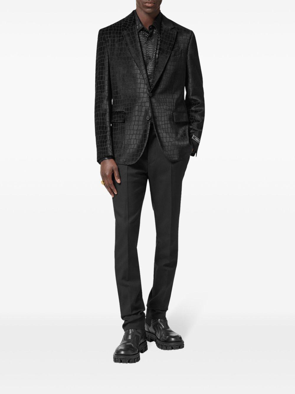 Versace Crocodile-Effect Single-Breasted Blazer in Black for