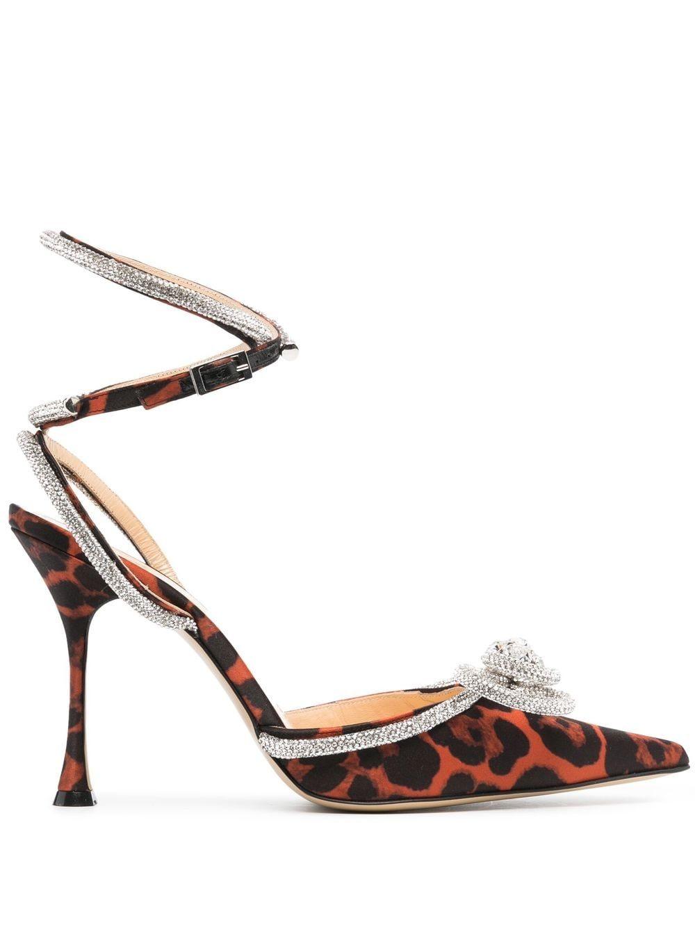 Mach & Mach Red Double Bow 110 Leopard Print Satin Pumps Women