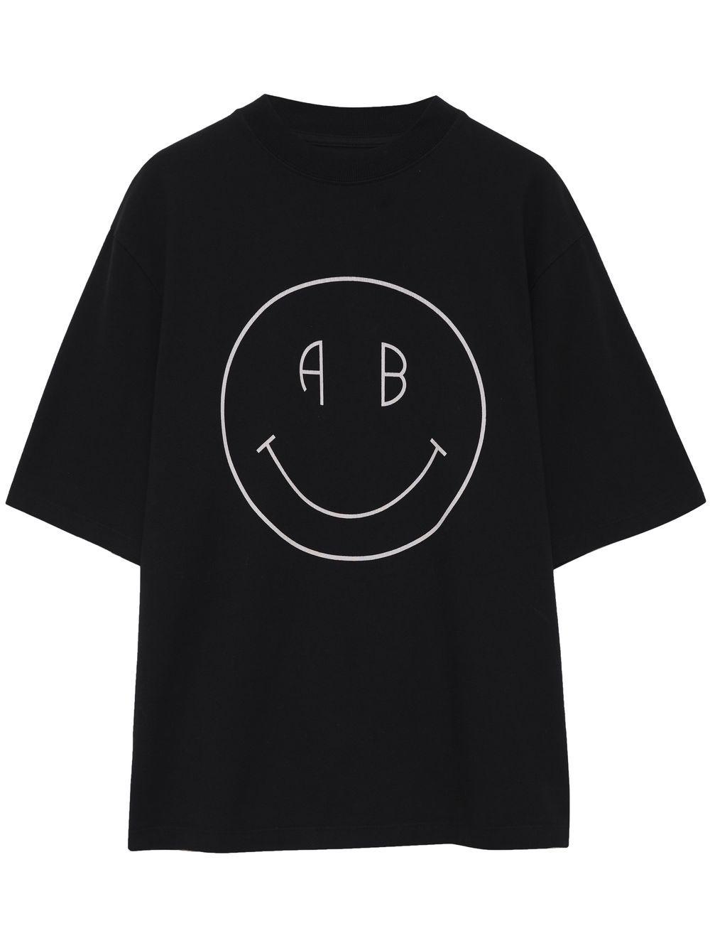 Anine Bing Smiley Graphic-print T-shirt in Black | Lyst UK