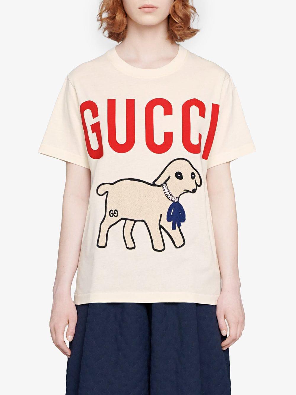 Gucci Cotton Lamb T-shirt in White | Lyst