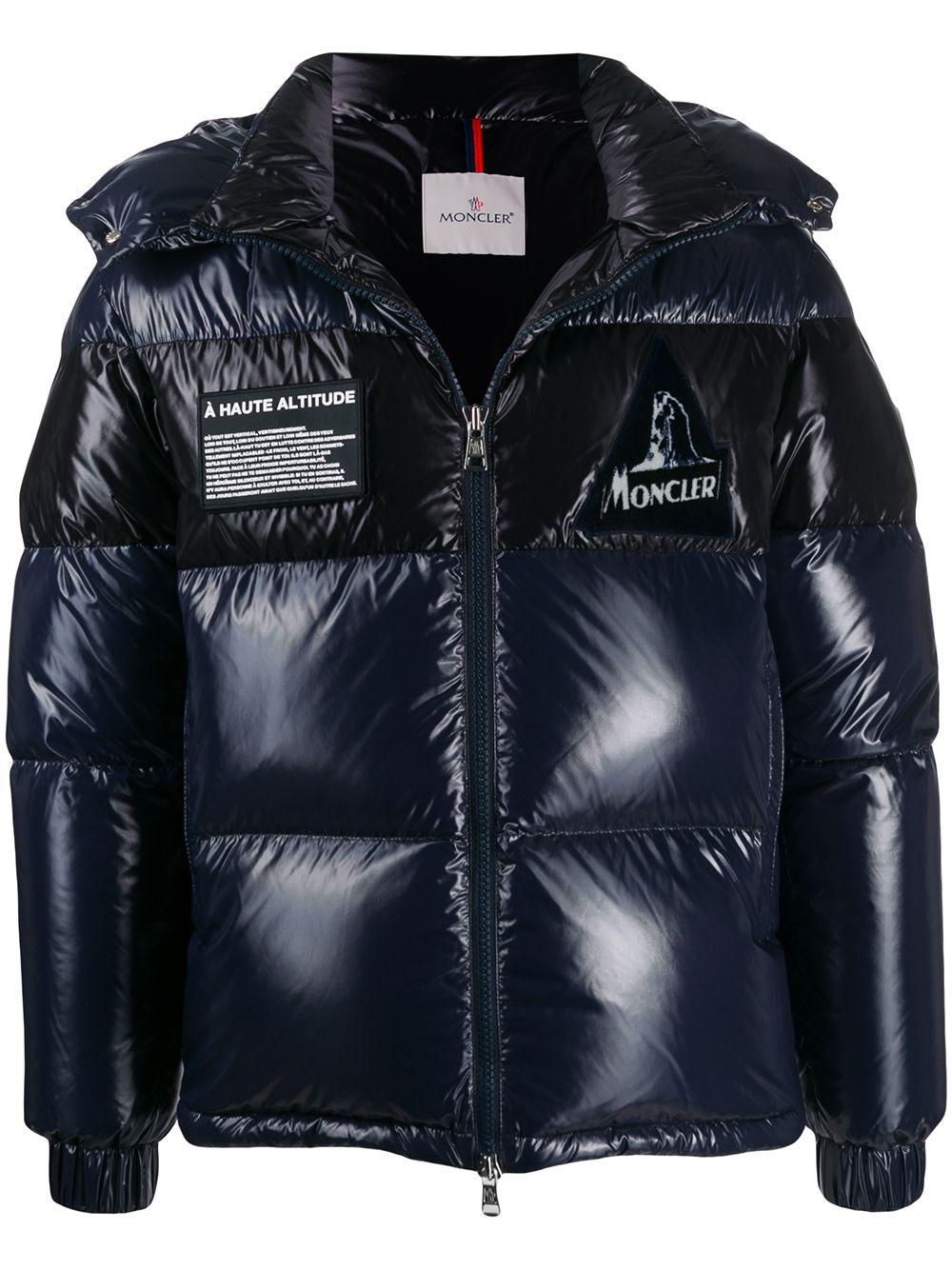 Moncler Goose Logo Patch Padded Jacket in Blue for Men | Lyst