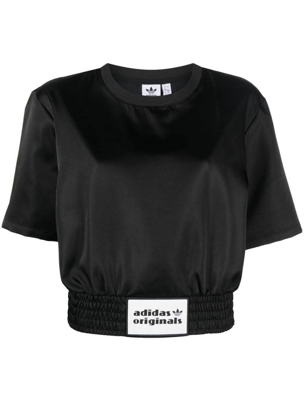 adidas Satin Rib Waistband Loose T-shirt in Black