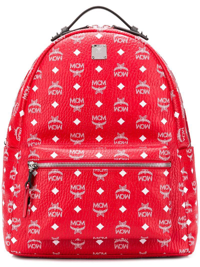 mcm red and white backpack