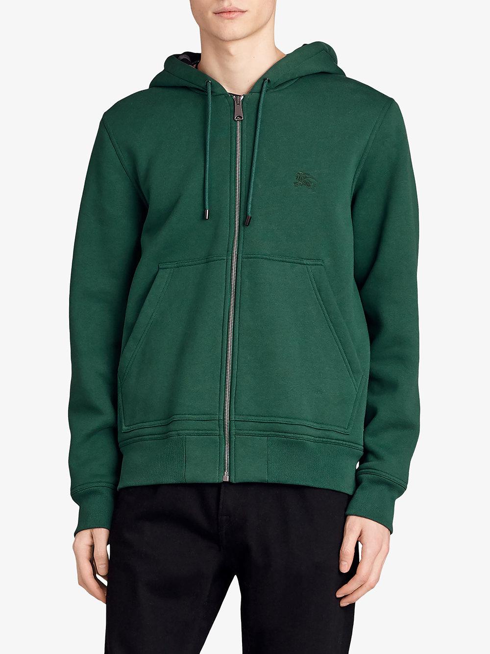 Burberry Check Detail Hooded Sweatshirt in Green for Men | Lyst