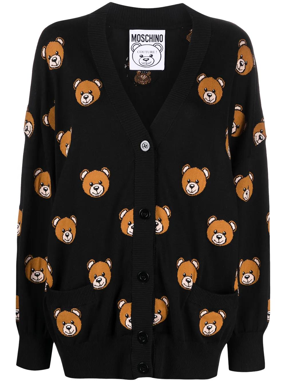 Moschino Teddy Bear Jacquard Knit Cardigan in Black | Lyst
