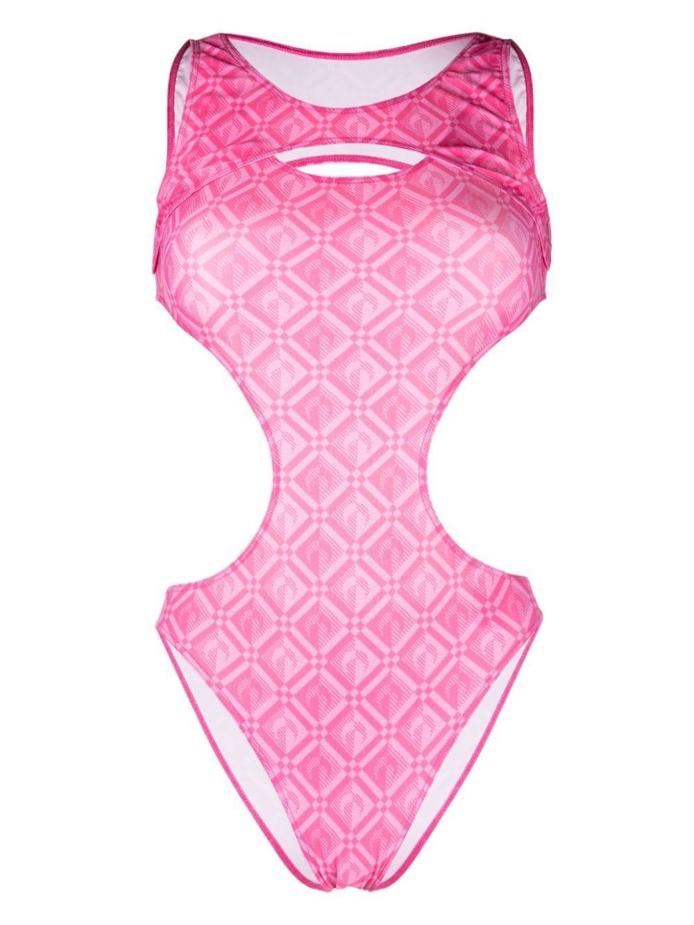 Marine Serre Cutout Moonogramprint Swimsuit in Pink Lyst