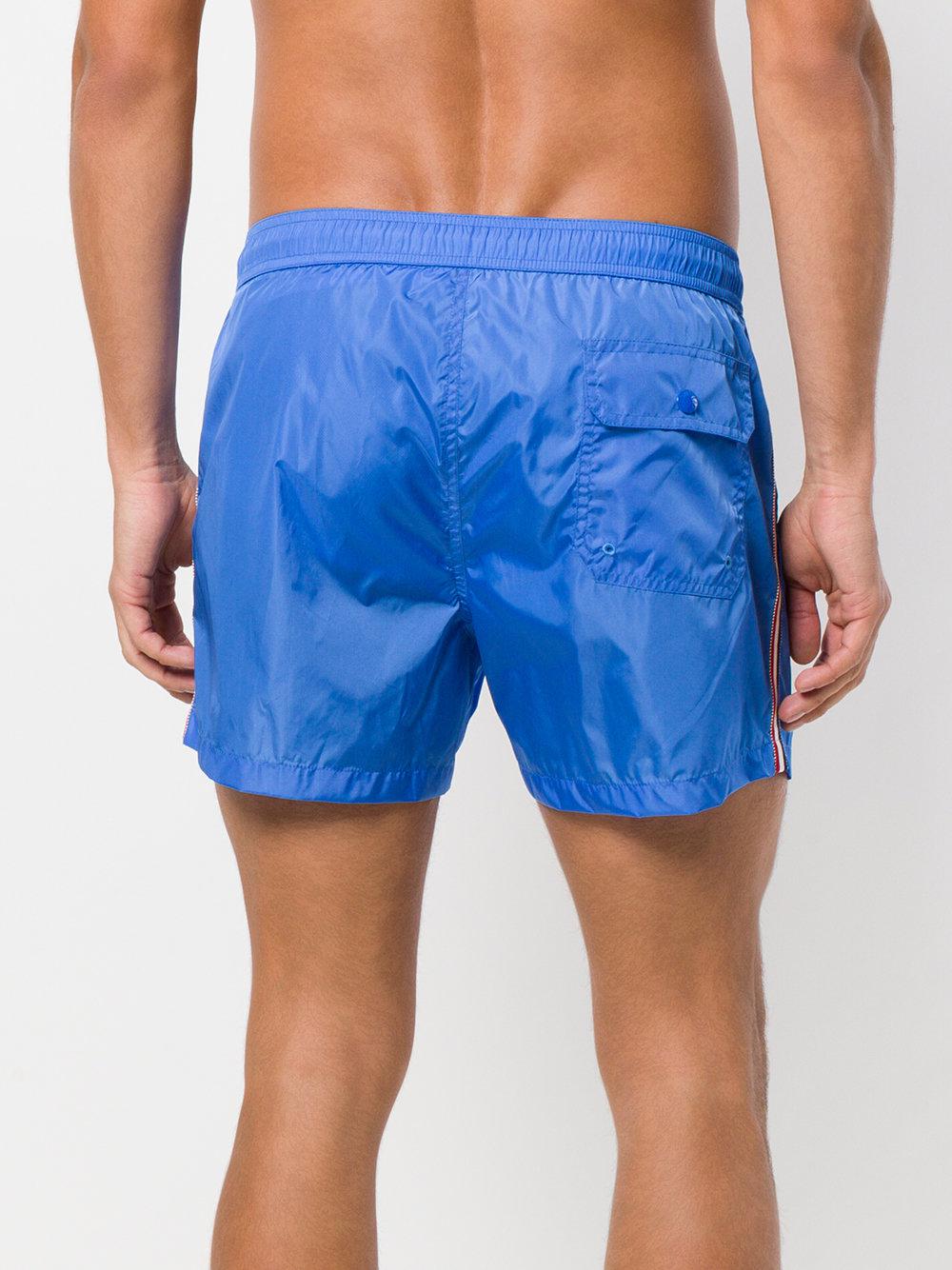 Moncler Synthetic Tri-stripe Trim Swim Shorts in Blue for Men - Lyst