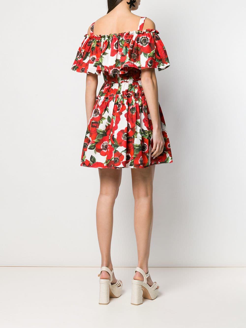 Dolce \u0026 Gabbana Minikleid Aus Baumwollpopeline Mit Blumenprint Und  Schulter-cut-outs in Rot | Lyst DE