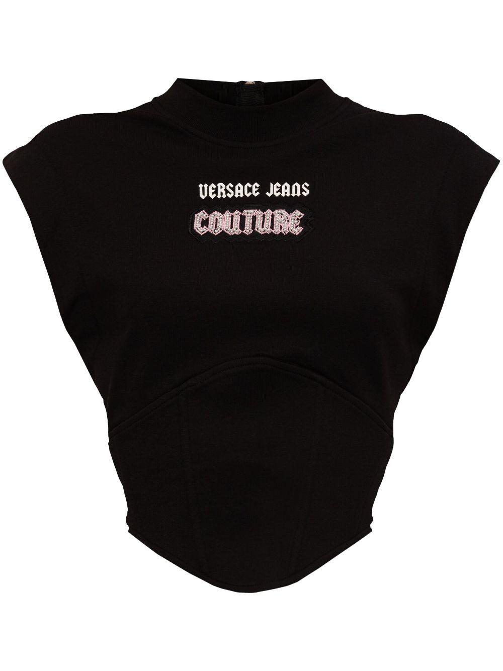 VERSACE JEANS COUTURE ブラックノースリーブニット VERSACE JEANS COUTURE ブラックノースリーブニット（ロゴ