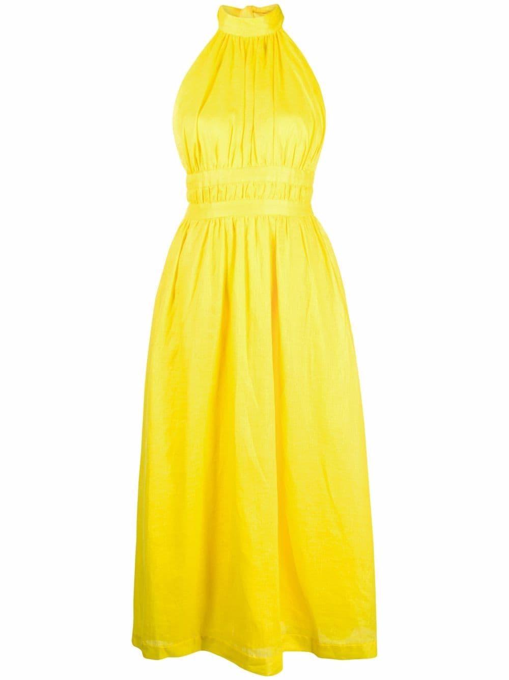 Zimmermann Linen Shelly Halter-bow Midi Dress in Yellow | Lyst