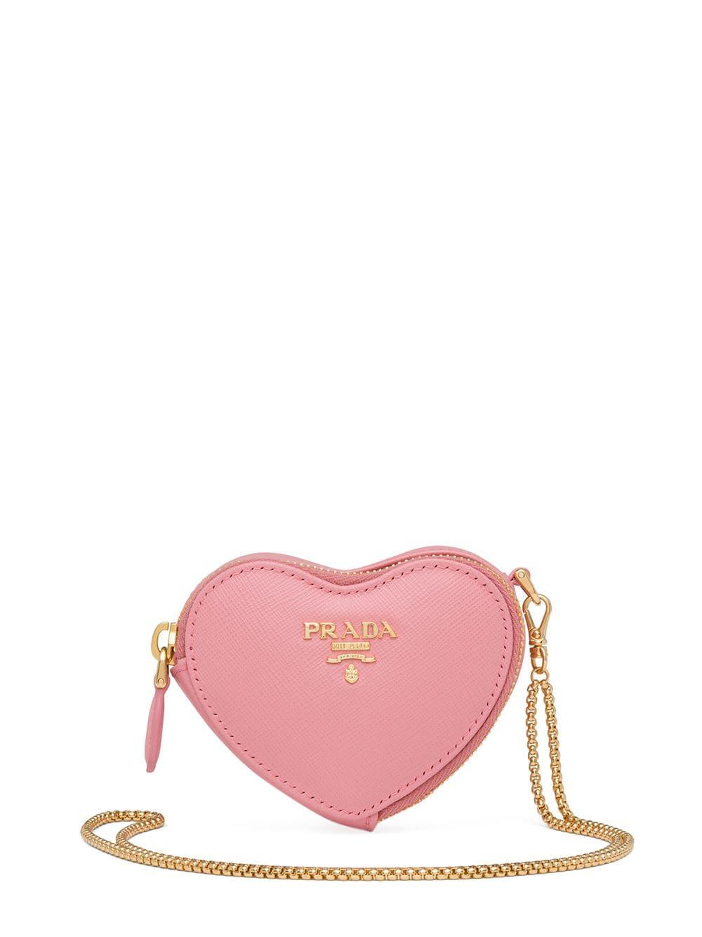 Prada Leather Heart Shaped Wallet On Chain in Pink - Lyst