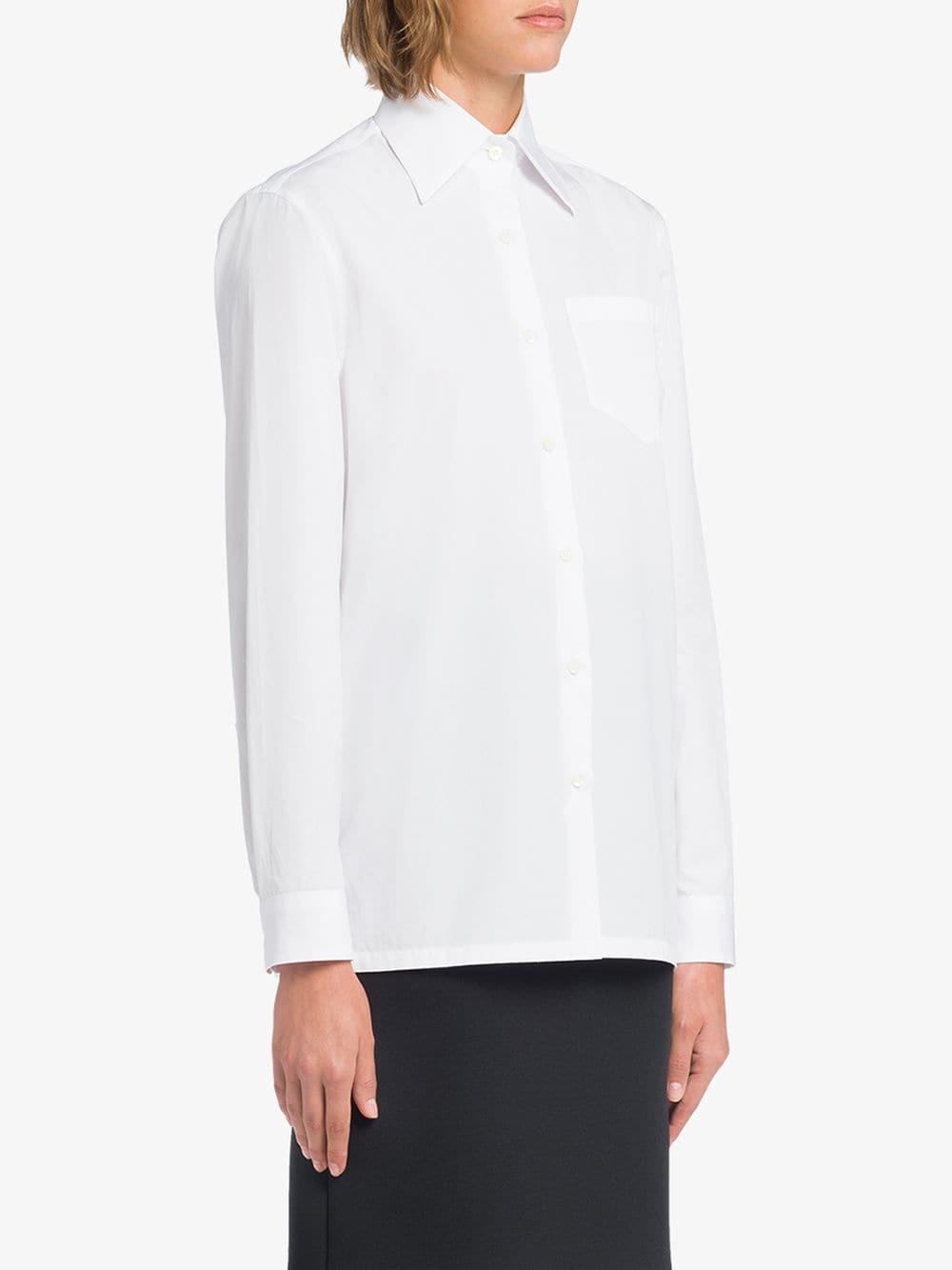 Prada Cotton Classic Poplin Shirt in White - Lyst