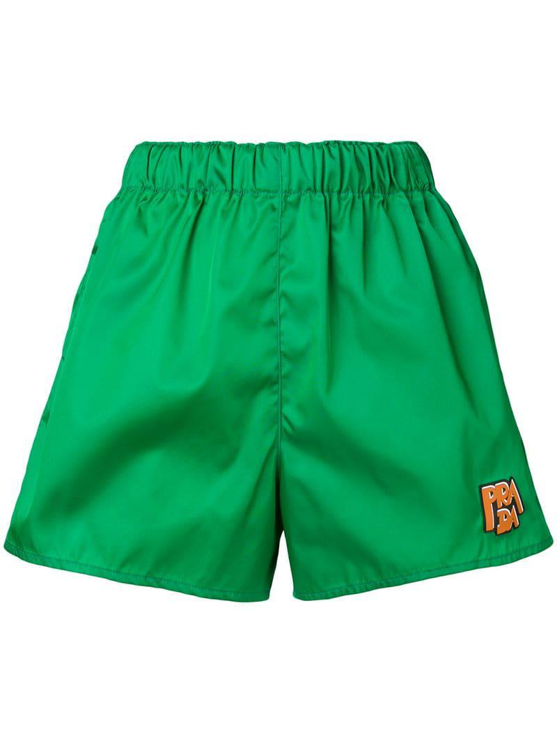 Prada Rubber Logo Patch Shorts in Green | Lyst