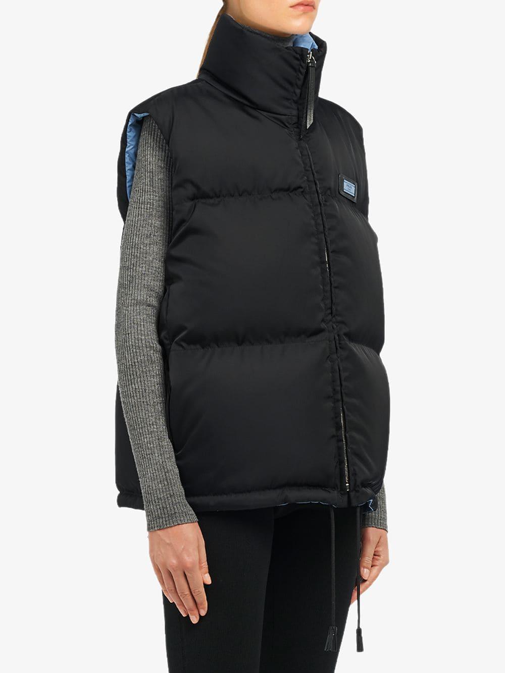 Prada Synthetic Nylon Gabardine Puffer Vest in Black Lyst