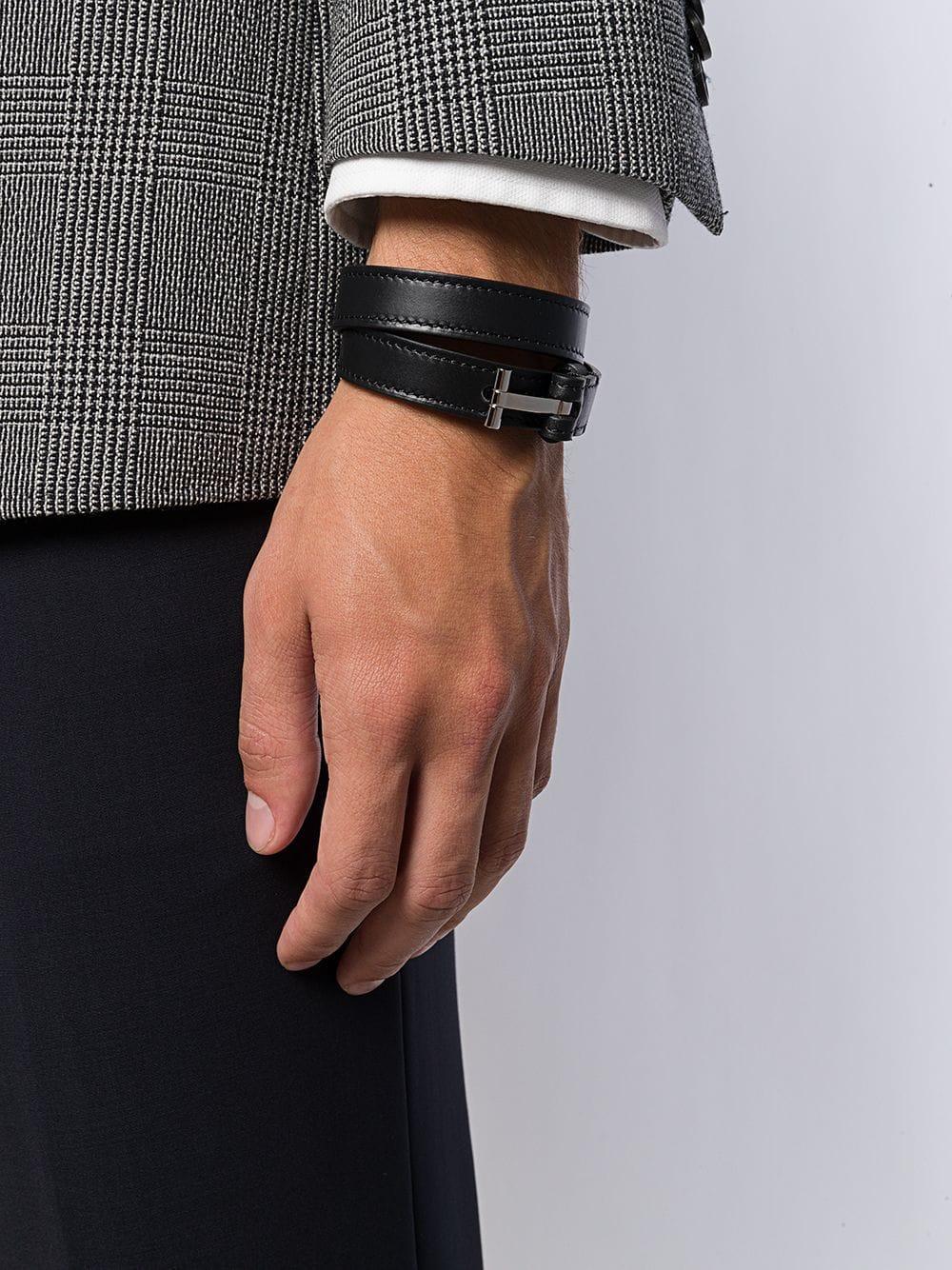 Tom Ford Leather T Lock Bracelet in Black for Men - Lyst