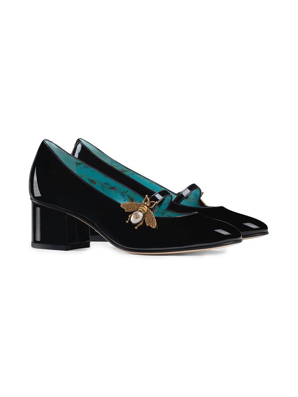 Zapatos de tacón de charol con abeja Gucci de Cuero de color Negro | Lyst